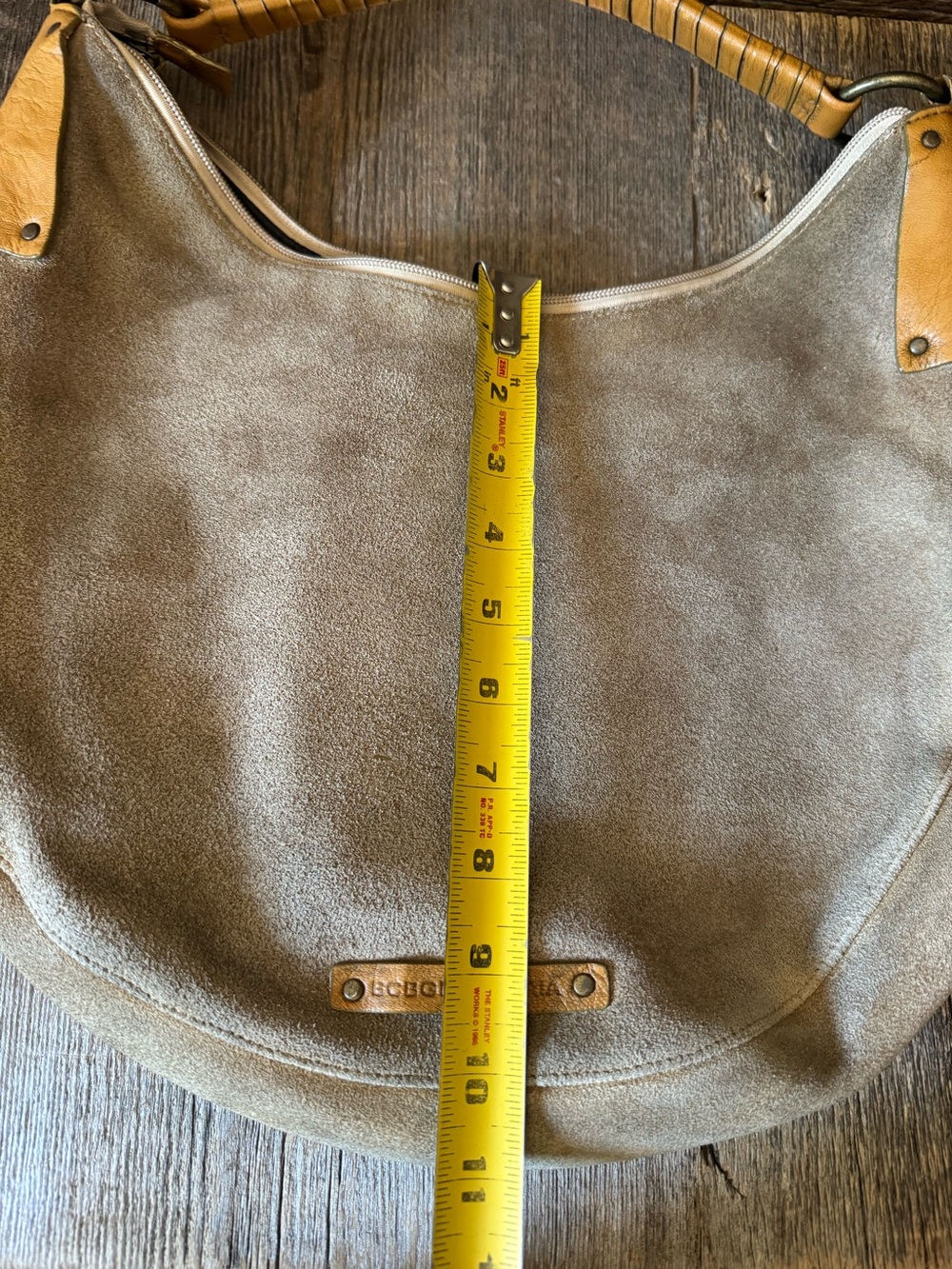 Vintage BCBG Maxazaria Suede Hobo Shoulder Bag in Beige with Tan Accents - Picture 6 of 7